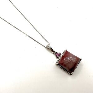 Rose Pink Colored Agate Square Sterling Silver Necklace | N084